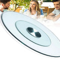 Heavy Duty Tempered Glass Lazy Susan Turntable Silent Bearing Rotating Serving Tray Smooth Gliding Clear Round Kitchen Tabletop in use.
