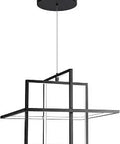Modern LED Chandelier Pendant Light, Square Contemporary Hanging Fixture in black with sleek geometric design