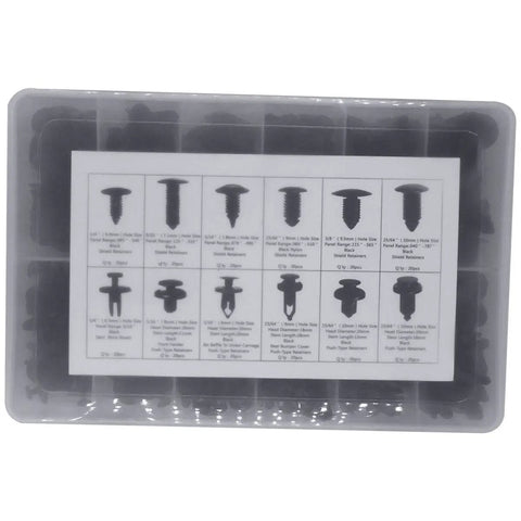 Rig Ready Black Nylon Push Type Retainer Clip Assortment Kit For Auto Bumper Fender Liner Trim Panel Fasteners in storage case