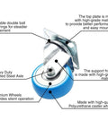 12 Pack Swivel Plate Caster Wheels With 50mm Plate Blue Polyurethane Wheels 360 Degree Swivel No Brake Smooth Silent Roll