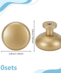 Champagne Bronze Cabinet Knobs Set Of 10 1.14 Inch Round Aluminum Alloy Drawer Pulls, top and side view with dimensions.