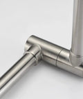 Close-up of Pot Filler Faucet Wall Mount Brushed Nickel Finish With Dual Swing Joints 304 Stainless Steel Lead Free ASME A112.18.1 CSA B125.1 Certified ICC-ES PMG Easy Fill For Busy Home Chefs showing dual swing joints