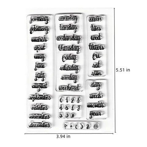 Image of Straight Up Durable Calendar Clear Stamps With Solid Silicone Week Month Year Date Numbers, 5.51 x 3.94 inches, ideal for DIY scrapbooking.