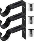Heavy Duty Adjustable Curtain Rod Brackets, 3 Pack Wall Mount Supports For 1 Inch Rods, Rust Resistant Black Iron Drapery Hardware
