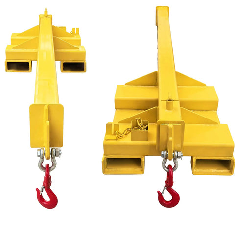 3 Ton 6600 Lb Forklift Mobile Crane With Adjustable Telescopic Jib Boom shown from multiple angles with heavy-duty hooks.