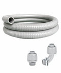 1/2 Inch Flexible Electrical Conduit Kit 6 Ft Liquid Tight Pvc Cable Sleeve with 90 degree elbow and straight connector fittings