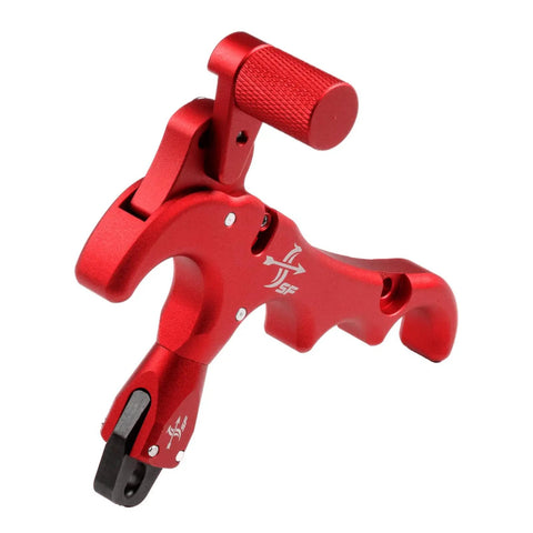 Red 4-Finger Compound Bow Release Trigger With 360 Degree Rotating Thumb Release Aid, Auto Jaw Closure For Easy Arrow Control