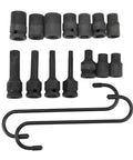 Top Tier Torvex 15 Piece Caliper Socket Set For German Cars Impact Brake Removal Tool Kit Essential Gear For Pro Mechanics And DIY Car Fixers, black impact sockets and hooks