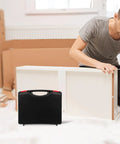 Grab And Go Portable Plastic Toolbox With Tight Seal Lid, Rugged Yet Featherlight Gear Caddy for home repairs with a man assembling furniture.