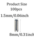 Top Shelf 100 Piece M1.5 X 8mm Slotted Spring Pins Crafted From Hella Solid 304 Stainless Steel showing pin size and details.