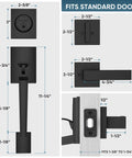 Dimensions and components of Heavy Duty Front Door Handle Set With Square Lever And Single Cylinder Deadbolt Reversible For Exterior Entrances Matte Black Finish Built To Last Zinc Alloy Hardware Premium Quality Materials.
