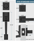 Double Front Door Handle Set With Heavy Duty Square Lever And Single Cylinder Deadbolt For Side By Side Exterior Doors Matte Black Rust Resistant Zinc Alloy Hardware For Long Lasting Durability dimensions diagram.