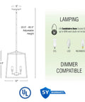 16 Inch 4 Light Modern Black Lantern Pendant Light With Warm Brass Accents dimensions and socket details diagram