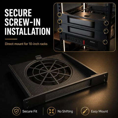 Slick Half Width Mac Mini Rack Mount For 10 Inch Server Cabinet Secure Screw In Bracket For Home Lab Network Setup showing secure screw-in installation.