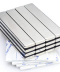 Angled front view of 60 x 10 x 3 mm neodymium bar magnets with double-sided adhesive, 16-pack.