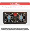 Road Ready 4000W Pure Sine Wave Power Inverter DC to AC Converter with LCD readout and dual cooling fans top view.