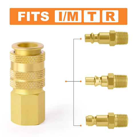 12 Pack Brass Female Quick Connect Air Couplers With Quarter Inch NPT Threads Universal 3 In 1 Design No Fuss Heavy Duty Fittings For Tools And Compressors Corrosion Resistant Solid Brass Construction