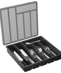 Sturdy Silverware Organizer With Lid For Drawer Or Countertop, Covered Utensil Tray Keeps Spoons Forks And Knives Neat And Easy To Clean