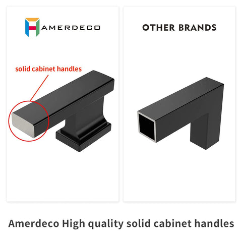 Modern Matte Black Cabinet And Drawer Pulls 10 Pack 5 Inch Center To Center Kitchen Hardware comparison of Amerdeco solid handles.