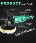 1600W Car Buffer Polisher With 7 Inch And 6 Inch Pads Pure Copper Motor Variable Speed 1000 To 3500 RPM Heavy Duty