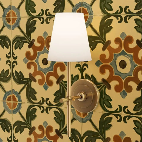 Distressed Tiles Gold Metallic Wallpaper Fibrous Texture Adds High End Glam To Any Room Paste The Wall Type I Class A Fire Rated Eco Friendly Made In Usa with wall sconce