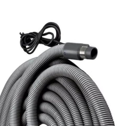 Current-Carrying Crush-Proof Central Vacuum Hose With Swivel Handle, 30 Foot Length, dark gray vinyl over wire construction