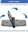 6 Inch T Strap Gate Hinges Heavy Duty With Screws 4 Pack, black coated steel, showing 270-degree swing and solid bearing design