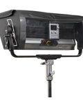 Nova P600c Rain Shield For LED Panels, Tough As Nails Nylon Weather Guard on mounted LED panel, showing control access.