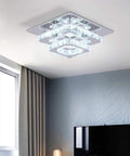 9.8 Inch Square Crystal Flush Mount LED Ceiling Light with K9 Crystal Mirror Base, cool white 6500K, in modern room