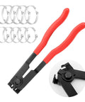 Adjustable CV Boot Clamp Pliers Kit With Stainless Steel Clamps for Auto Repair Ear Clamp Pliers Tool shown with red handles and clamps