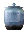 Slick Ceramic Food Storage Jar Gradient Blue Rice Cylinder High Temperature Fired Pantry Bin For Coffee Beans Snacks And Grains, front view.