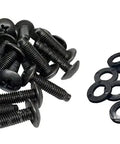 Heavy Duty 10-32 Rack Screws Bulk Pack Of 50 Pilot Point Server Mounts With Durable Plastic Washers Black Oxide Wax Finish Hardened Steel USA Made, showing screws and washers.