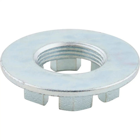 Close-up of Castle Nut With Washer Spindle Nuts Set For Mustang II Spindle Thirteen Sixteenths Inch Twenty Thread Pitch Includes Cotter Pin Sold As Pair Plain Finish Automotive Lock Nut Kit