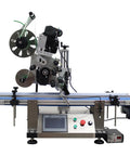 Big Time Automatic Desktop Conveyor Labeler For Flat Bottles And Merchandise Plug And Play Sticker Applicator with display and rollers.