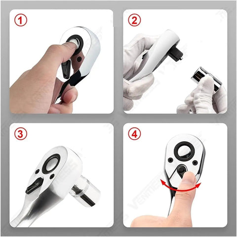 Heavy Duty 53 Piece Ratcheting Socket Wrench Set Featuring Secure Ball Lock Retention And Slick Thumb Switch Control demonstration.