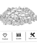 Top view of silver plastic cone spikes for jackets; DIY rivet studs