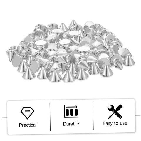 Top view of silver plastic cone spikes for jackets; DIY rivet studs