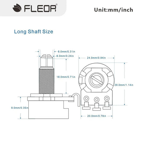 Diagram of 4 Pack B500K Guitar Pots 18mm Shaft Linear Taper Tone Potentiometers In Golden Color For Volume Or Tone Control Split Shaft