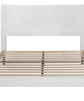 Full Size Velvet Upholstered Bed Frame With Channel Tufted Headboard And Heavy Duty Wooden Slats Platform Bed Base No Box Spring Required Easy Peasy Assembly straight on view of white velvet bed frame