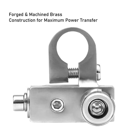 Two Pack Solid Brass Battery Terminal Clamps With Adaptor Collars For Positive Or Negative Posts, Top Or Side Mount, OEM Ready, No Cutting Required, Heavy Duty Car Truck Boat Marine Battery Terminals, brass clamp close-up