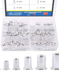 160 Piece Aluminum Alloy Flat Head Rivet Nut Kit M3 M4 M5 M6 M8 M10 Threaded Nutserts Rivet Nuts in plastic organizer