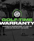 Golfers discussing equipment with dual sided golf putting mirror and alignment tool during practice