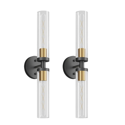 Mermiviok Matte Black Wall Sconces Set of 2, Clear Glass Vanity Lights featuring elegant clear glass and matte finish design.