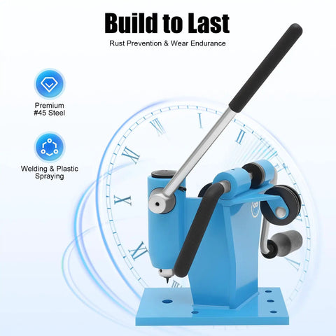Blue 2 In 1 Chainsaw Chain Rivet Spinner And Link Breaker Tool on clock background, premium steel, manual bench chain breaker