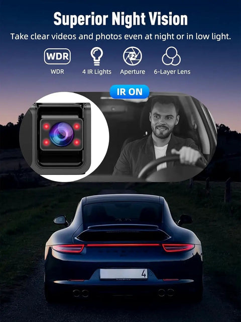 Night vision view of 3 Channel 5G WiFi Dash Cam Front Cabin And Rear 4K Plus 1080P Plus 1080P Video With HDR Night Vision