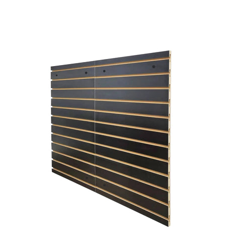 24X36 Inch Black Slatwall Panel For Home Garage And Retail Displays With Three Inch On Center Grid, side view showing slots