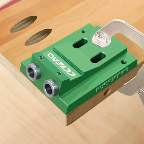 Precision Pocket Hole Jig with Two Hole Adjustable Angle Drill Guide for Woodworking on wooden board