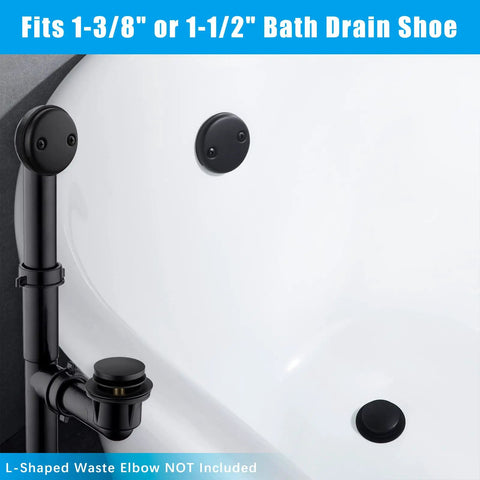 Matte Black Tub Drain Kit With Brass Tip Toe Bathtub Drain Trim Set And Two Hole Overflow Cover, shown installed in tub