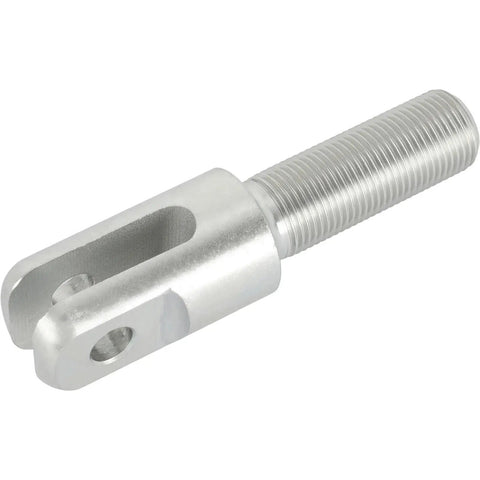 Heavy Duty Steel Clevis With Right Hand Thread Designed For Suspension Linkage And Custom Fabrication Featuring A 3/8 Inch Slot And Pin Hole built tough, silver steel clevis with right thread.
