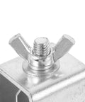 Close-up of heavy duty welding clamp with locking pincer, showcasing steel frame and screw mechanism.
